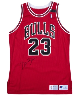 1991-92 Michael Jordan Game Used & Signed Chicago Bulls Road Jersey With Sheri Berto Black Memorial Shoulder Band (Sports Investors Authentication & Beckett)